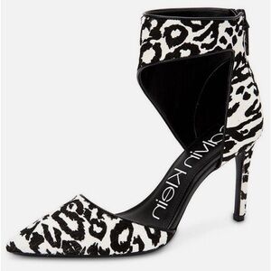 Calvin Klein Rajon Real Calf Fur Leopard Print Stiletto Pump Size 7